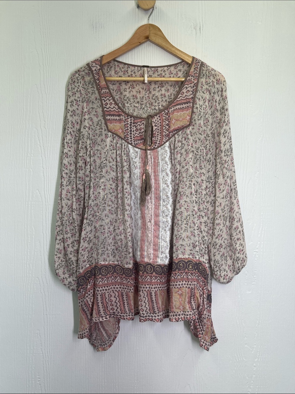 Free People - Dream Lover Ditsy Floral Lace Long Sleeve Blouse Size Small - Picture 9 of 12